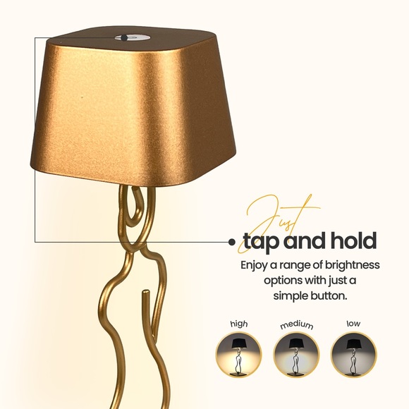 Battery Operated Table Lamp - Beautiful Rechargeable Gold Desk Lamp - Touch Dim - Picture 5 of 7